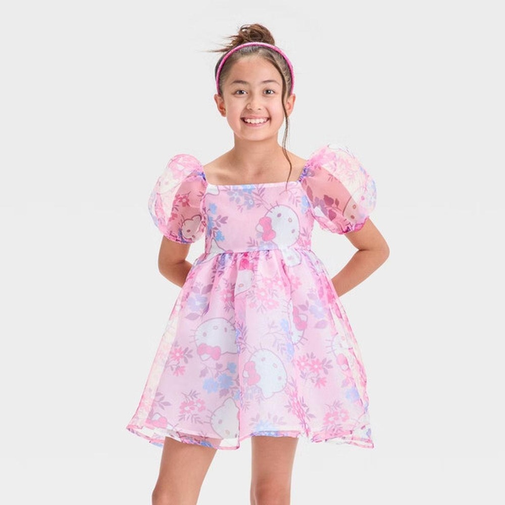 Hello Kitty Girls XL Pink Organza Puff Sleeve Party Dress